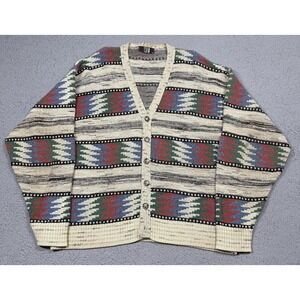 Vintage TSR Sweater Mens XL Multicolor Aztec V Neck Button Cardigan USA Made